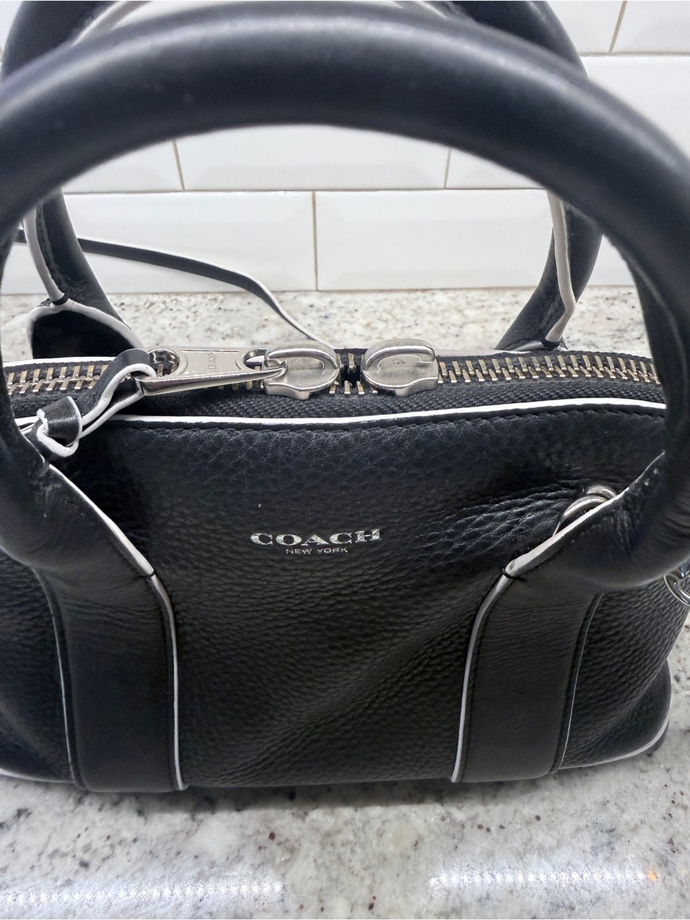 Coach Black Pebbled Leather Dome Satchel with Silver Hardware - Picture 2 of 6